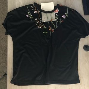 black embroidered  t-shirt
